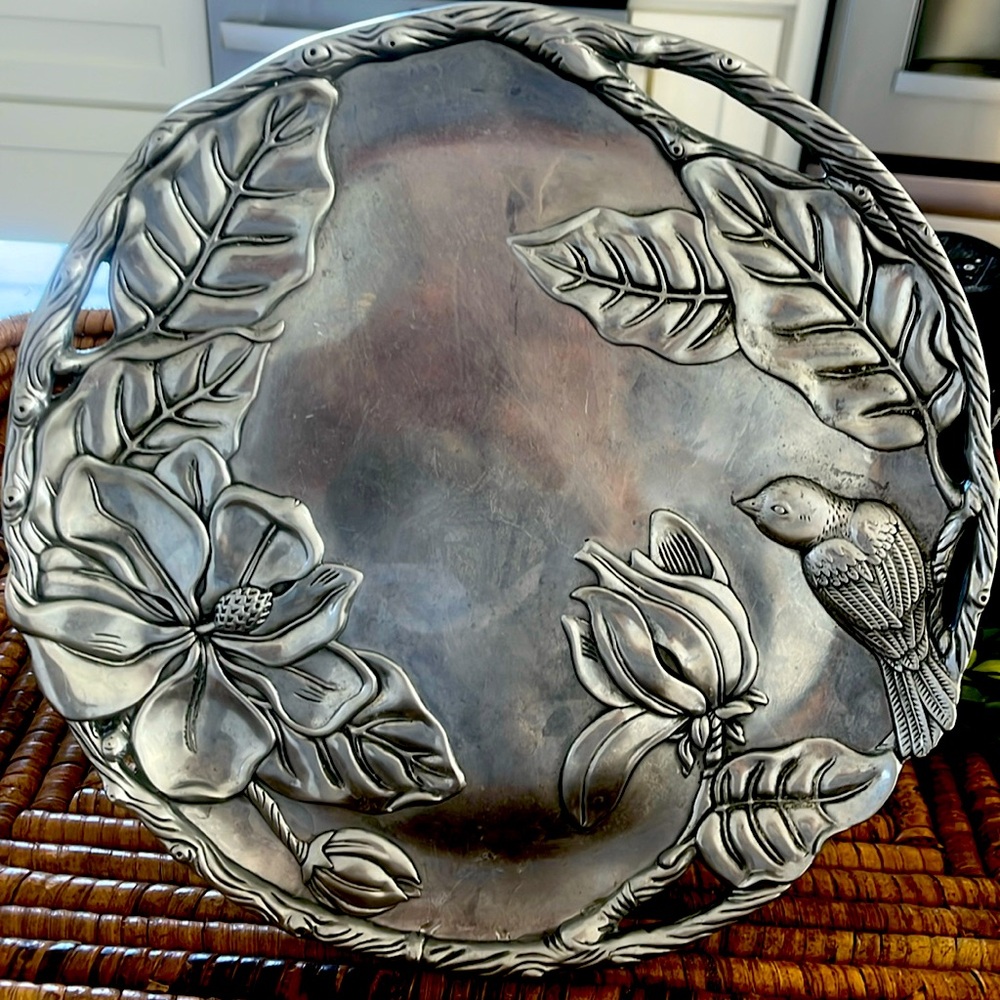 Beautiful Arthur Court carved round tray with cut outs !  Details on both sides
